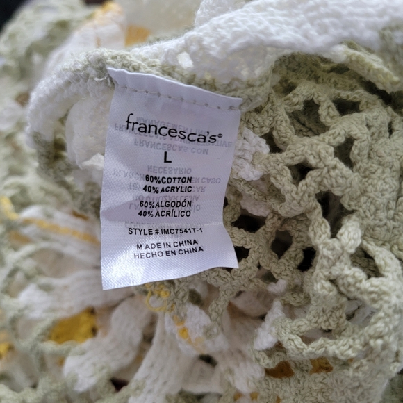 Daisy Crochet Lace Tie Flare Bell Sleeve Top Cardigan Hippie Chic Cochella Large - Picture 10 of 10